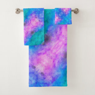 Abstract Pastel Paint Blue, Pink, Aqua Bath Towel Set