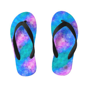 Abstract Pastel Paint Blue, Pink, Aqua Kid's Jandals