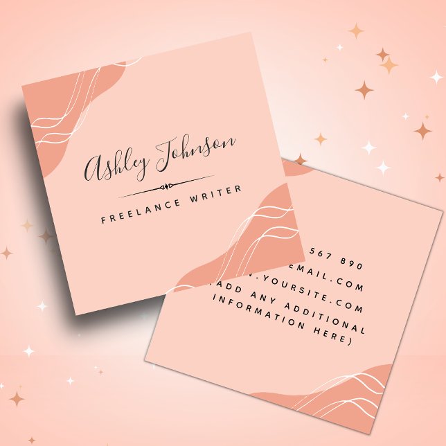 Abstract Pastel Peach Colour Freelance Writer Boho Square Business Card (Creator Uploaded)