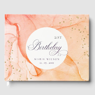 Abstract Pastel Pink Orange Any Age Birthday Guest Book