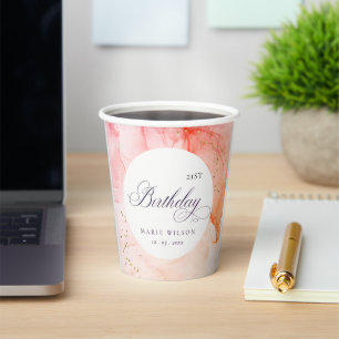 Abstract Pastel Pink Orange Any Age Birthday Paper Cups