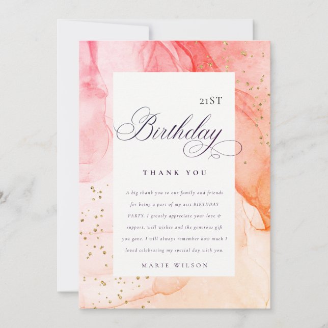 Abstract Pastel Pink Orange Any Age Birthday Thank You Card (Front)