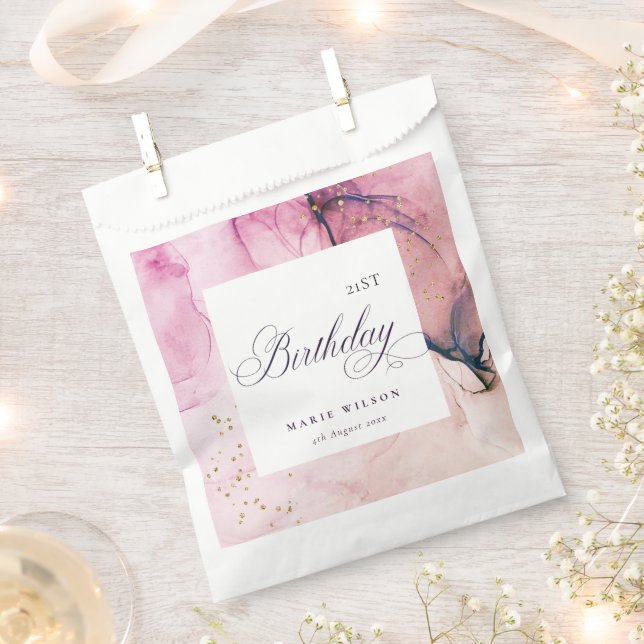 Abstract Pastel Pink Purple Navy Any Age Birthday Favour Bags (Clipped)