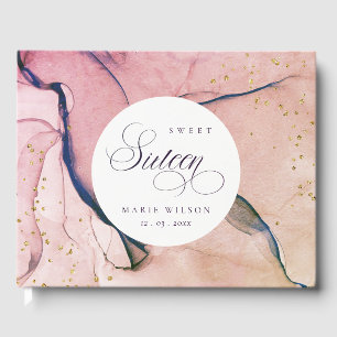 Abstract Pastel Pink Purple Navy Sweet 16 Birthday Guest Book