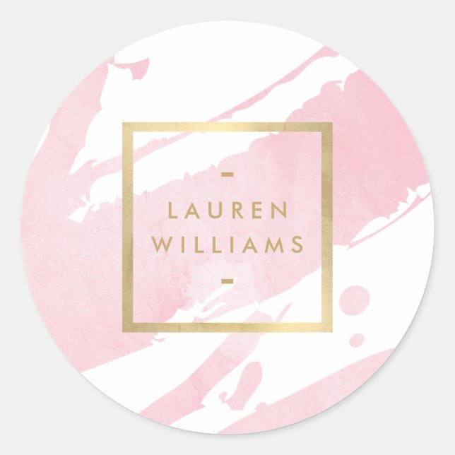 Abstract Pastel Pink Watercolor Brushstrokes Classic Round Sticker (Front)
