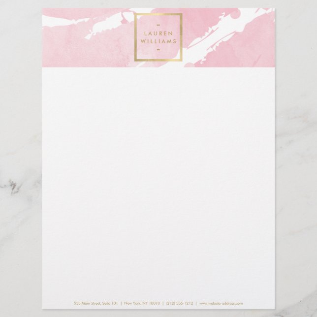 Abstract Pastel Pink Watercolor Brushstrokes Custom Letterhead (Front)