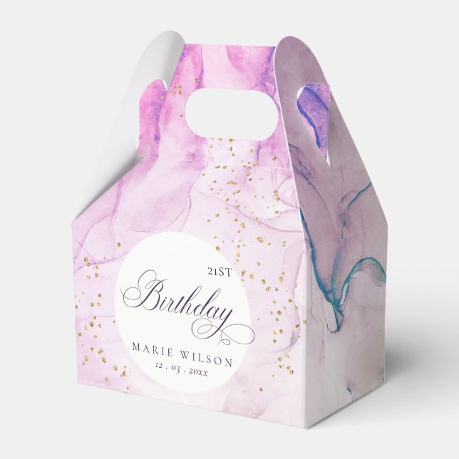 Abstract Pastel Purple Blue Teal  Any Age Birthday Favour Box (Front Side)