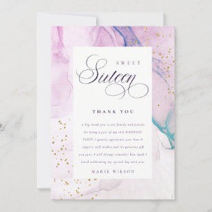 Abstract Pastel Purple Blue Teal Sweet 16 Birthday Thank You Card