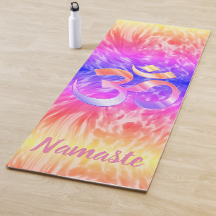 Abstract pastel rainbow paint strokes OM symbol Yoga Mat