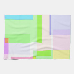Abstract Pastel Squares Neon Green Tea Towel