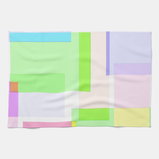 Abstract Pastel Squares Neon Green Tea Towel (Horizontal)