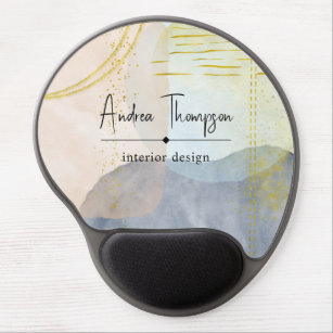 Abstract Pastel Watercolor Shapes Gold Foil Gel Mouse Pad