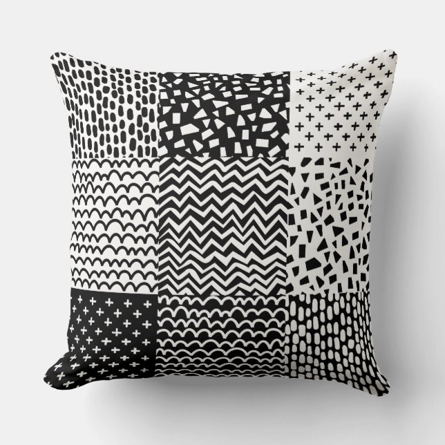 Abstract Patchwork - Black and White Cushion (Front)