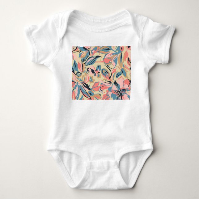 Abstract patchwork: geometric floral cream. baby bodysuit (Front)