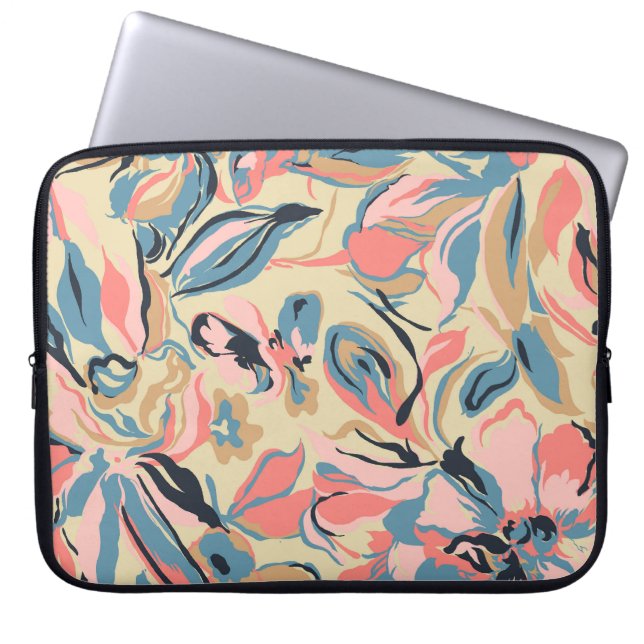 Abstract patchwork: geometric floral cream. laptop sleeve (Front)
