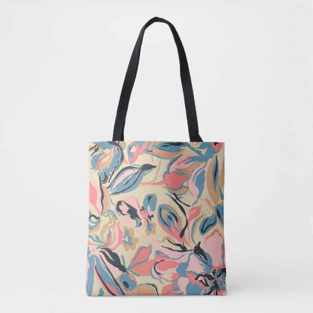 Abstract patchwork: geometric floral cream. tote bag (Front)