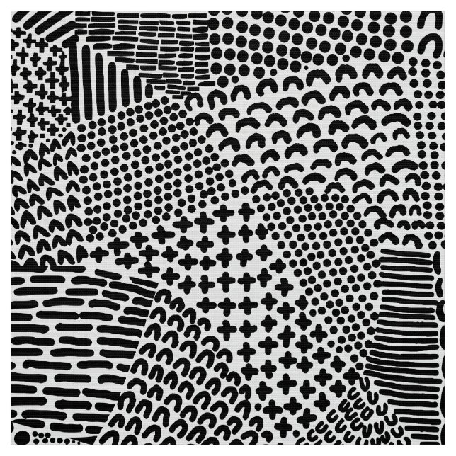 Abstract Patchwork Map - Black on White Fabric (Swatch)