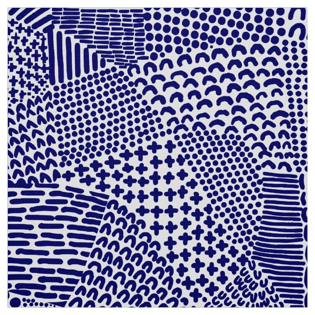Abstract Patchwork Map - Deep Navy Blue on White Fabric (Swatch)