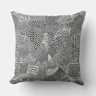 Abstract Patchwork Map - White on Black Cushion