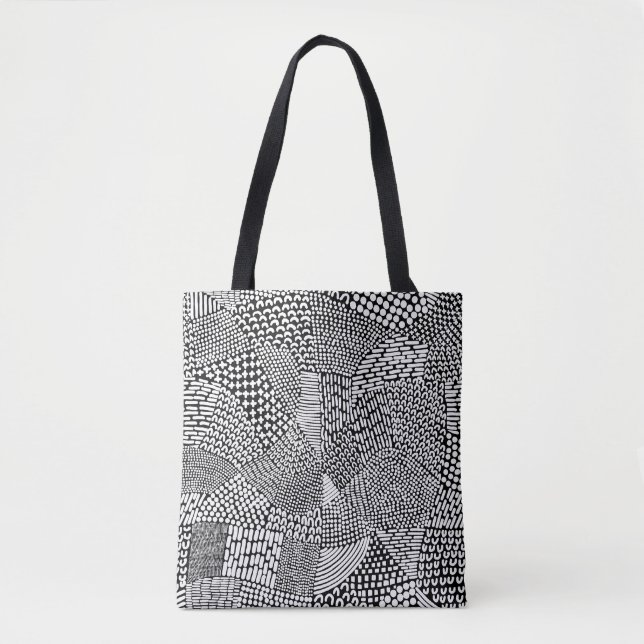 Abstract Patchwork Map - White on Black Tote Bag (Front)