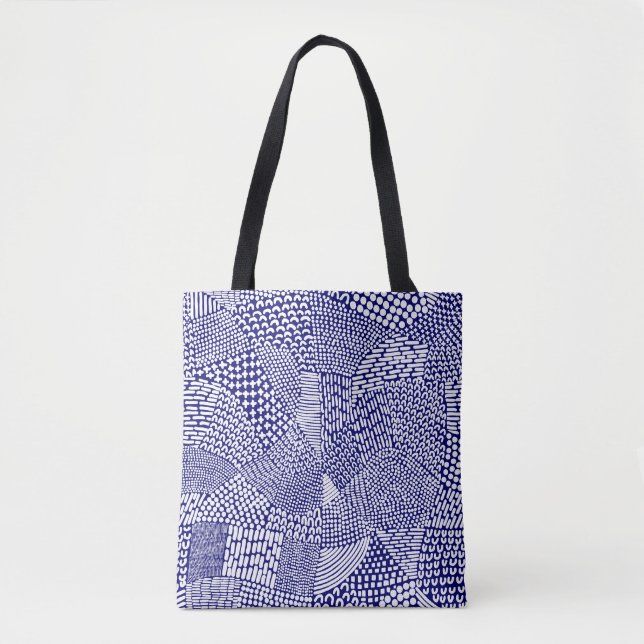 Abstract Patchwork Map - White on Deep Navy Blue Tote Bag (Front)
