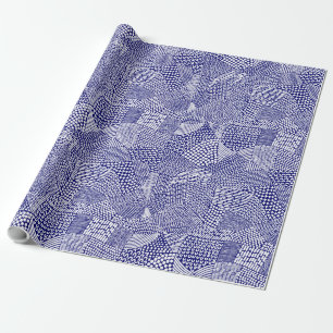 Abstract Patchwork Map - White on Deep Navy Blue Wrapping Paper