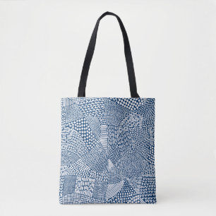 Abstract Patchwork Map - White on Indigo Dye Blue Tote Bag