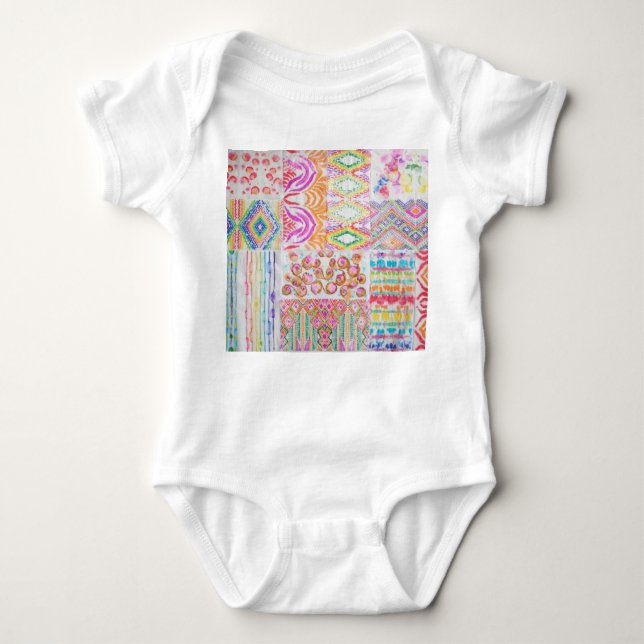 Abstract patchwork, watercolor tie dye pattern. baby bodysuit (Front)