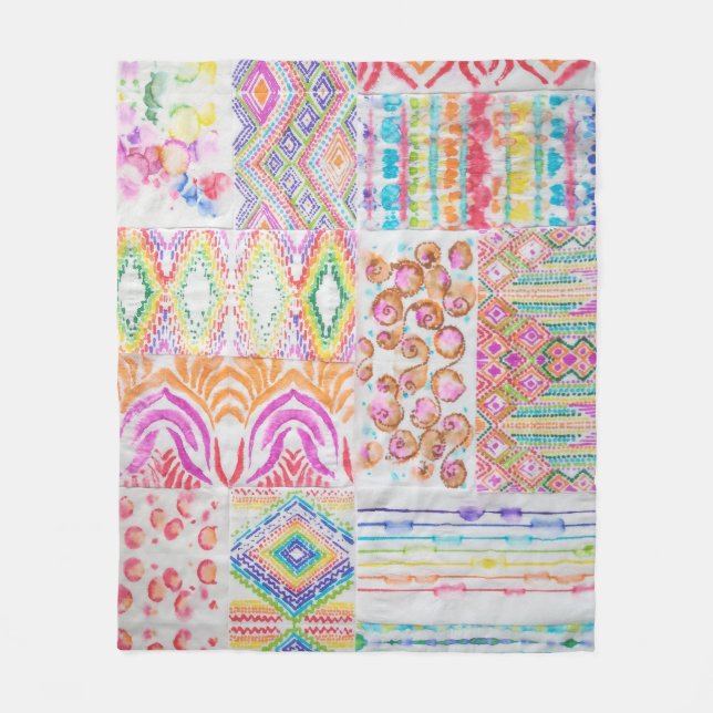 Abstract patchwork, watercolor tie dye pattern. fleece blanket (Front)