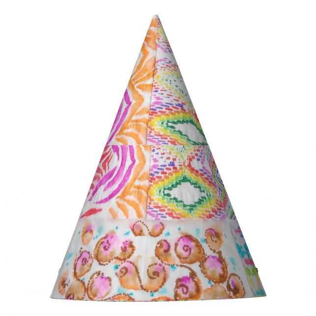 Abstract patchwork, watercolor tie dye pattern. party hat (Front)