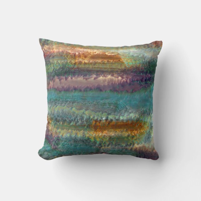 Abstract patina green copper leaves pattern cushion (Front)