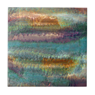 Abstract patina green copper leaves pattern tile
