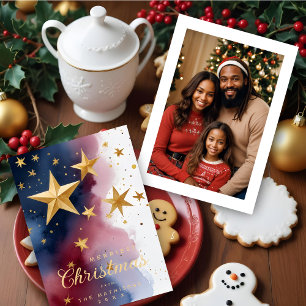 Abstract Patriotic Blue Red & White Stars Elegant  Holiday Card