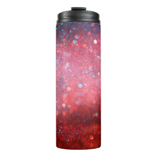 Abstract patriotic red and blue glitter thermal tumbler