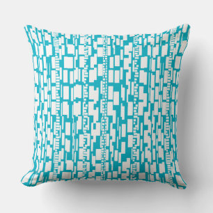 Abstract Pattern 090615 - White on Aqua Blue Cushion