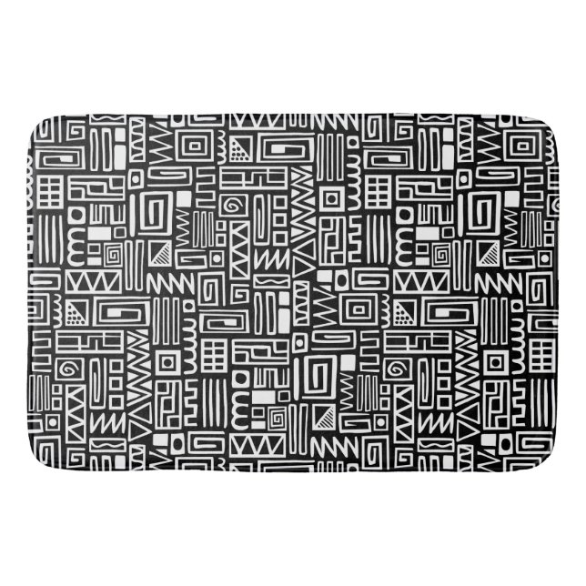 Abstract Pattern 110122 - White on Black Bath Mat (Front)