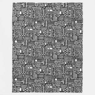 Abstract Pattern 110122 - White on Black Throw Pil Fleece Blanket