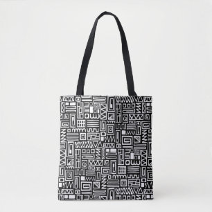 Abstract Pattern 110122 - White on Black Tote Bag
