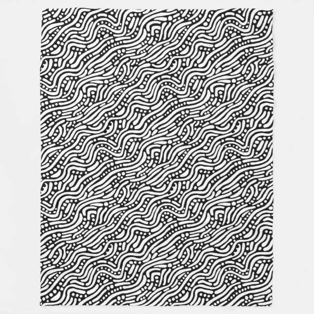 Abstract Pattern 110523 - White on Black Fleece Blanket (Front)