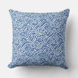Abstract Pattern 110523 - White on Deep Blue Cushion