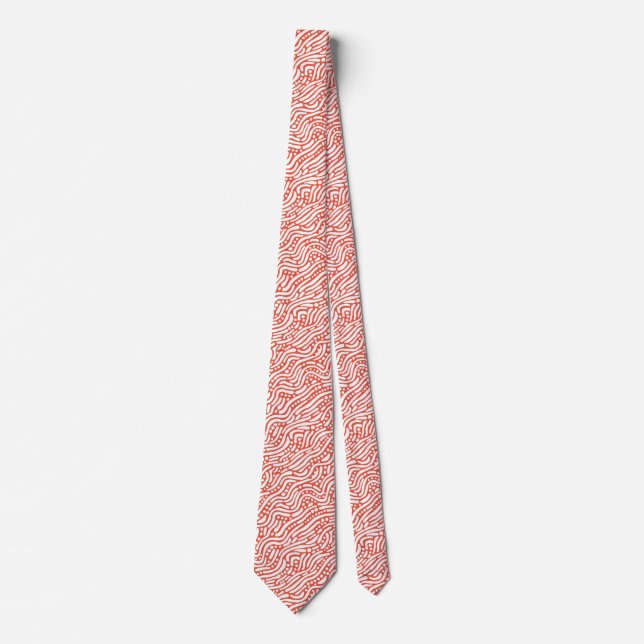 Abstract Pattern 110523 - White on Orange Red Tie (Front)