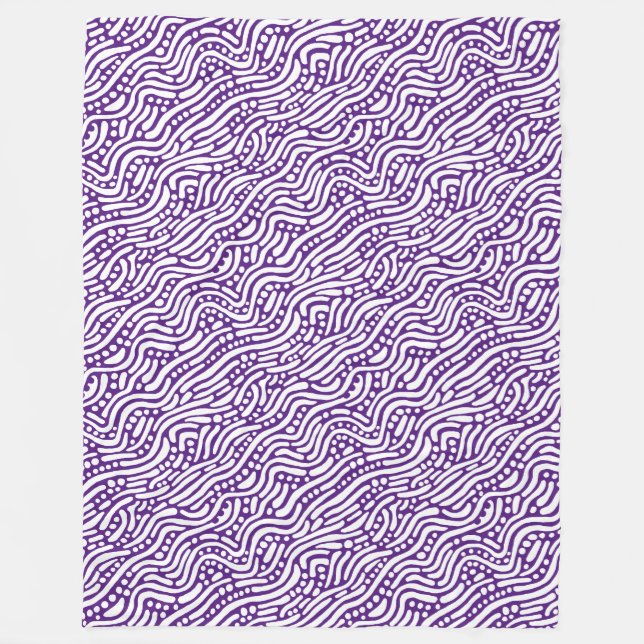 Abstract Pattern 110523 - White on Royal Purple Fleece Blanket (Front)