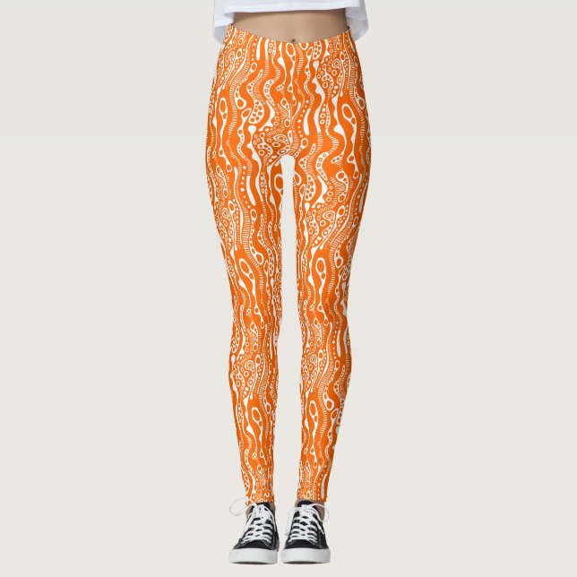 Abstract Pattern 130621 - Orange an White Leggings (Front)