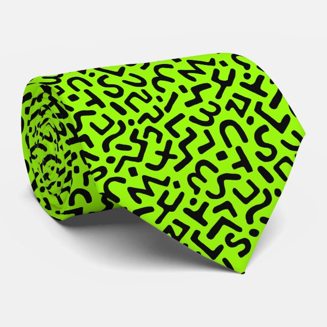 Abstract Pattern 170822 - Black on Chartreus Green Tie (Rolled)