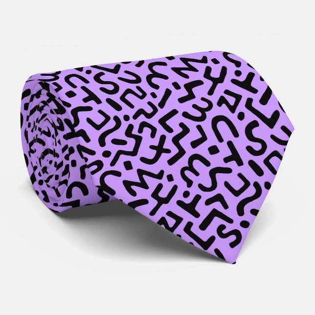 Abstract Pattern 170822 - Black on Easter Purple Tie (Rolled)