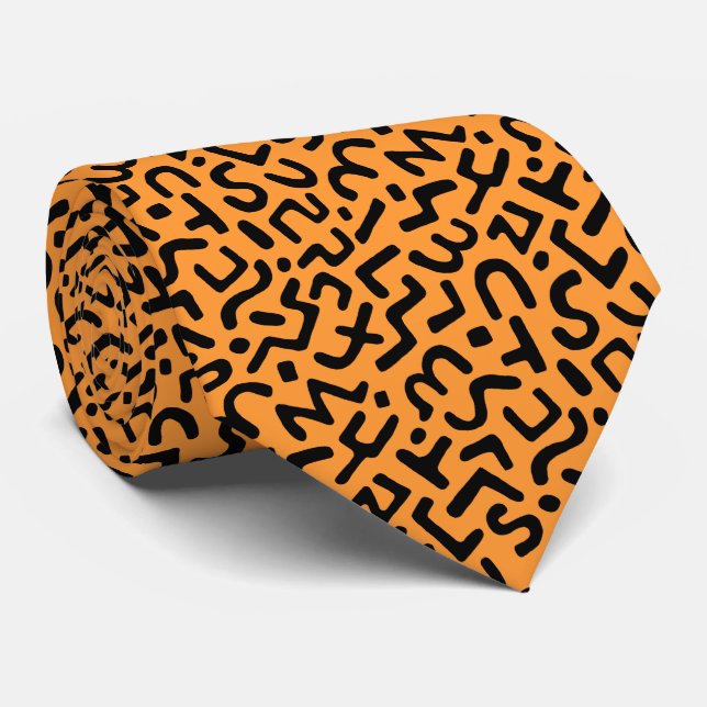 Abstract Pattern 170822 - Black on Light Orange Tie (Rolled)