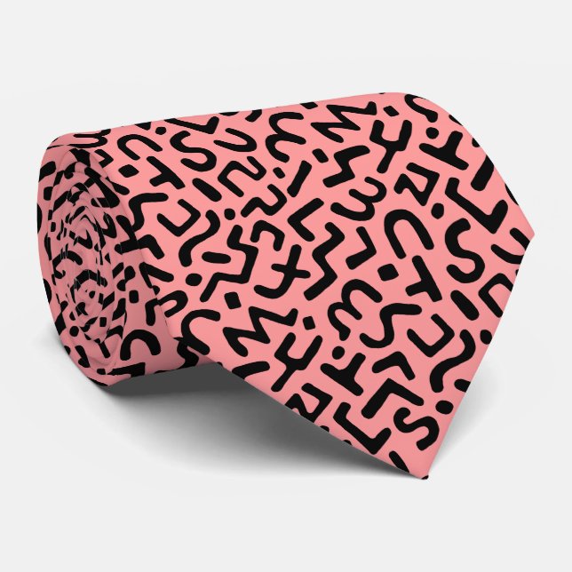 Abstract Pattern 170822 - Black on Soft Pink Tie (Rolled)