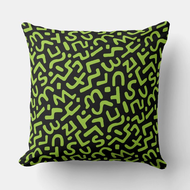Abstract Pattern 170822 - Martian Green on Black Cushion (Front)