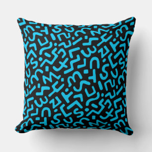 Abstract Pattern 170822 - Sky Blue on Black Cushion