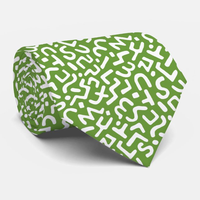Abstract Pattern 170822 - White on Avocado Green Tie (Rolled)